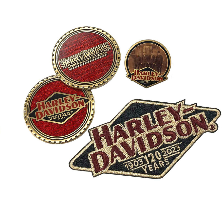 Harley-Davidson H-D 120th Anniversary Pin, Patch, Coins Collector Set 8015411