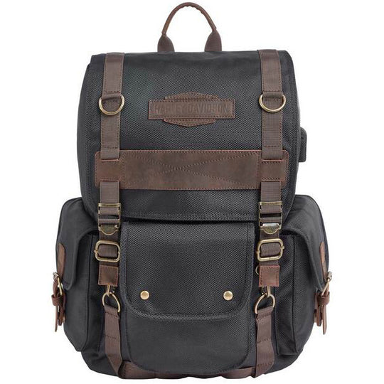 Zaino Da Viaggio Harley-Davidson Ponderosa In Ballistic E Pelle, Con Porta USB, Nero