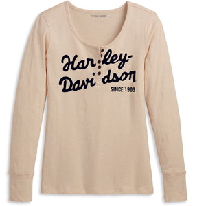 Harley-Davidson Women's Henley Knit Tan L/S Shirt 96245-23VW