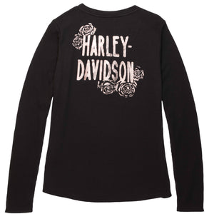 Harley-Davidson Women's Fireside Roses Black Thermal Henley 96452-23VW