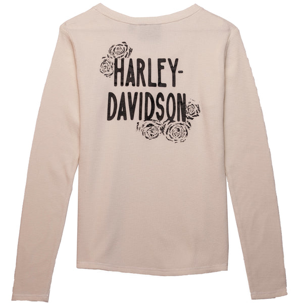 Harley-Davidson Women's Fireside Roses Thermal White Henley 96453-23VW