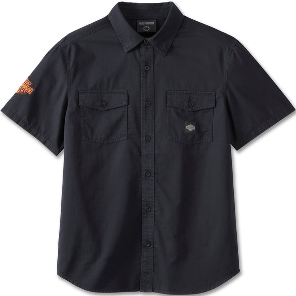 Harley-Davidson Men's Whiplash Button-Up Short Sleeve Shirt, Black 96853-23VM