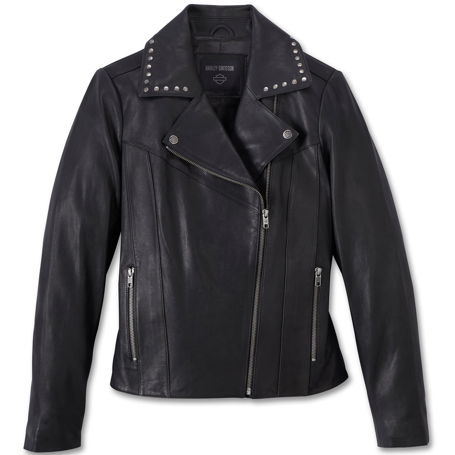 Harley-Davidson Women's Classic Eagle Studded Lambskin Leather Jacket, Black 97046-23VW