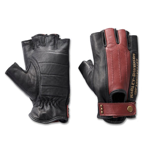Harley-Davidson Women's 120th Anniversary Celebration Fingerless Leather Gloves, Black/Red 97219-23VW