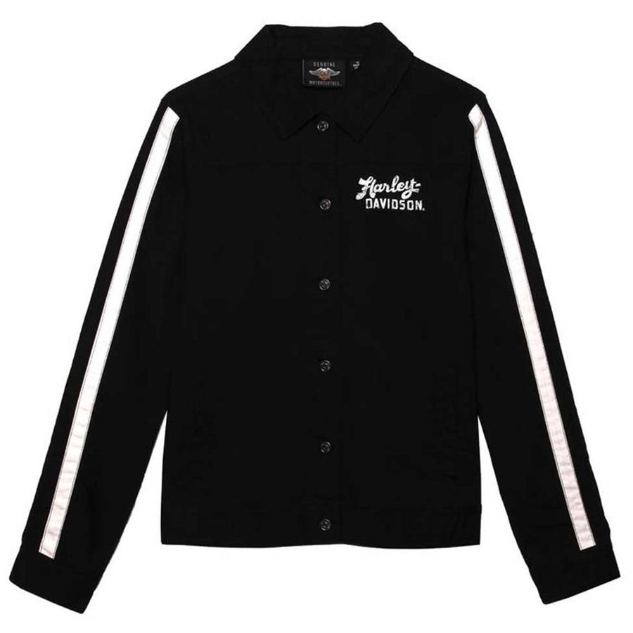 Harley-Davidson Women's Gas & Oil Sleeve Stripe Casual Jacket, Black 97430-22VW