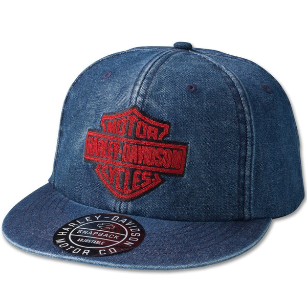 Harley-Davidson Men's Bar & Shield Denim Snapback Hat, Peacoat Blue 97735-23VM