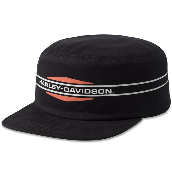 Harley-Davidson Men's Stacked Logo Pillbox Flat Top Hat, Black 97778-23VM