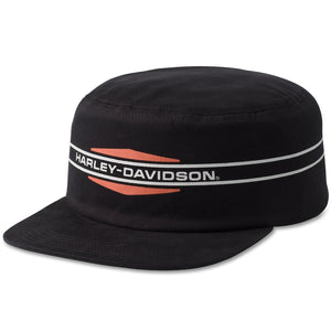 Harley-Davidson Men's Stacked Logo Pillbox Flat Top Hat, Black