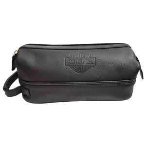 Harley-Davidson Leather Toiletry Kit, Debossed Bar & Shield Logo 99511-BLACK