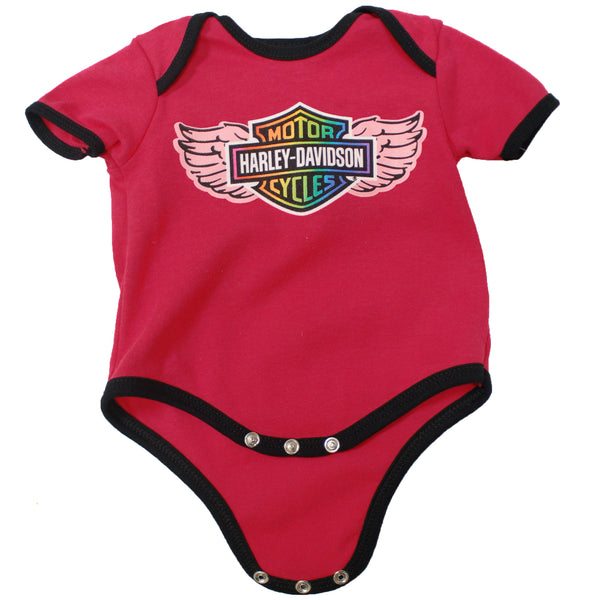 Harley-Davidson Baby Girls' Rainbow Winged Bar & Shield Creeper, Pink 3000875
