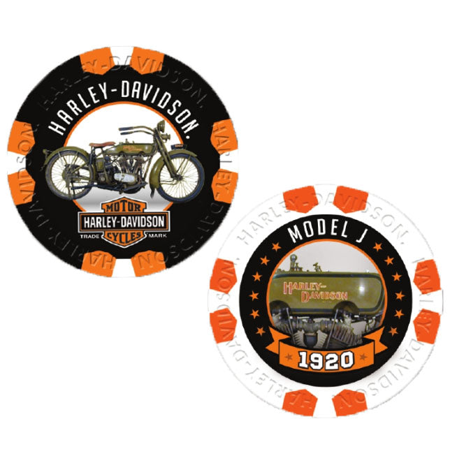 Harley-Davidson Vintage Series 5 - 1920's Model J Collectible Poker Chips, Black/White DW6815