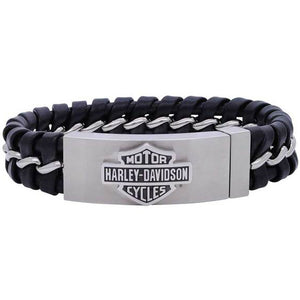 Men's Stainless Steel Hidden Clasp Bar & Shield Black Bracelet HSB0182-8