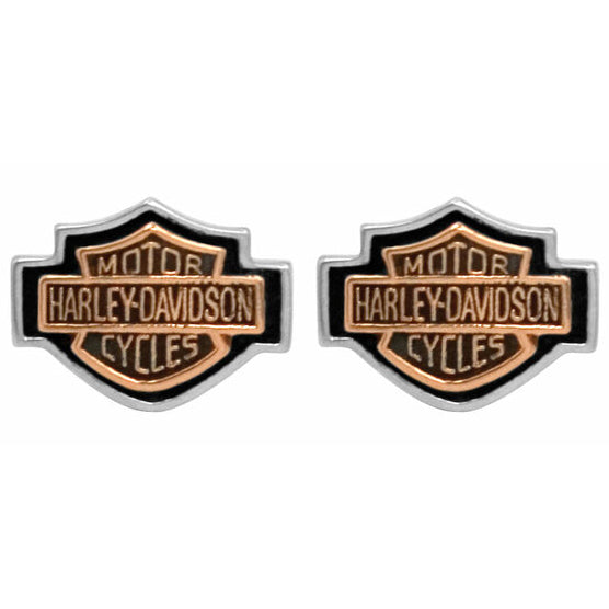 Harley-Davidson Women's Copper Bar & Shield Cameo Post Earrings, Sterling Silver HDE0261