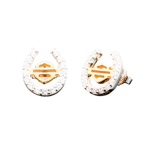 Women's Silver Bling Horseshoe with Gold Plated B&S Post Earrings HDE0388