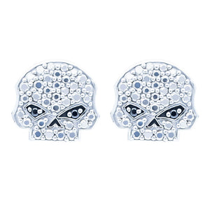 Women's Silver Willie G Skull Marcasite & Black CZ Post Earrings HDE0418