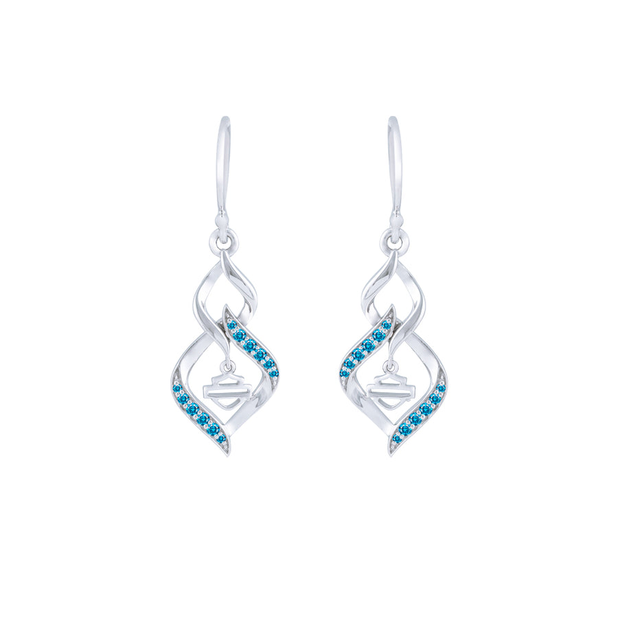 Women's Interlock Blue Bling Stone Drop Earrings HDE0552