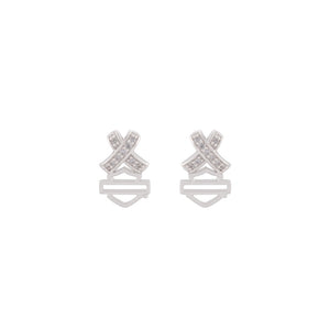 Women's Criss Cross Crystal B&S Post Sterling Silver Earrings HDE0577