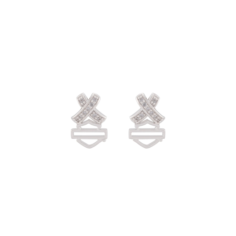 Women's Criss Cross Crystal B&S Post Sterling Silver Earrings HDE0577