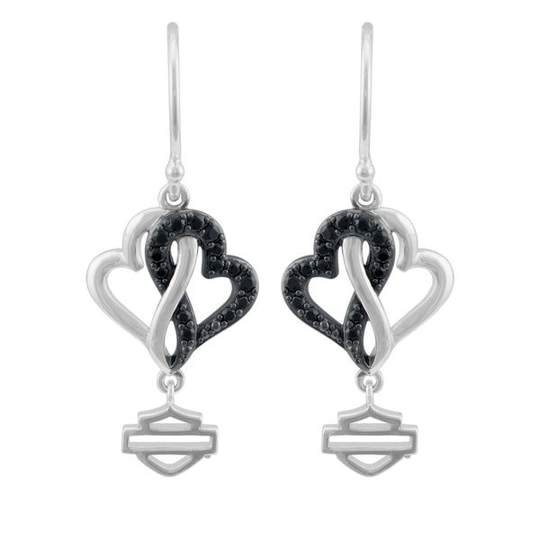 Women's Black & White Infinity Hearts Sterling Silver Earrings HDE0578