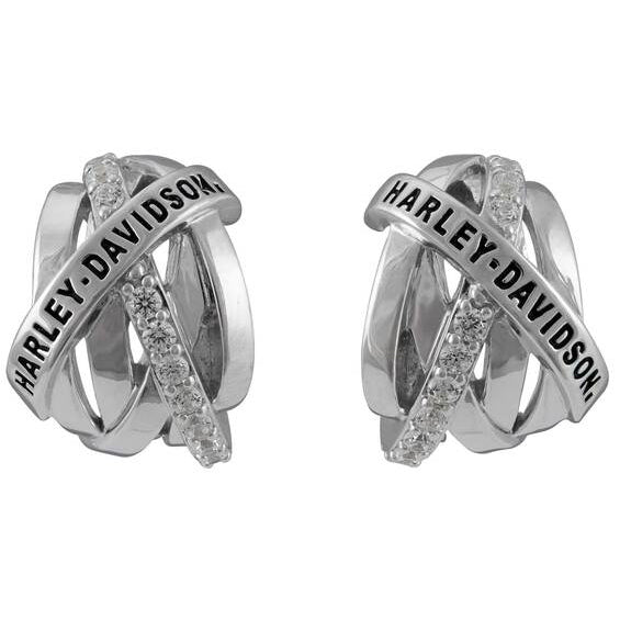Women's Sterling Silver Twisted Bling H-D Huggie Hoop Earrings HDE0600