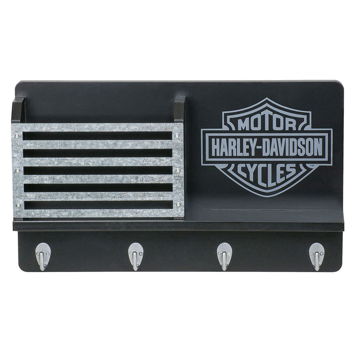 Harley-Davidson Bar & Shield Logo Metal Accent 4-Hooks Wooden Key Rack, Black HDL-15323