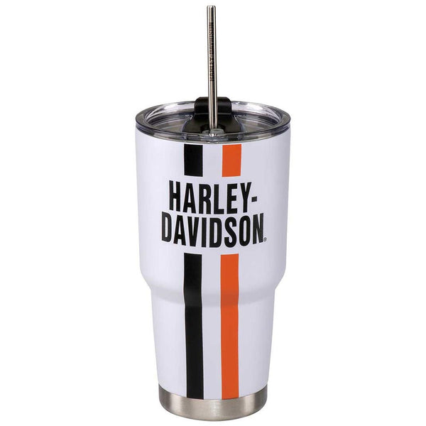 Harley-Davidson Stripes Double-Wall Stainless Steel 30 oz. Tumbler w/Straw, White HDL-18617
