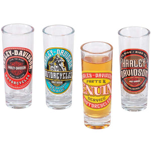 Harley-Davidson Label Shooter Set, Tall Shot Glasses w/ Custom H-D Graphics HDL-18815