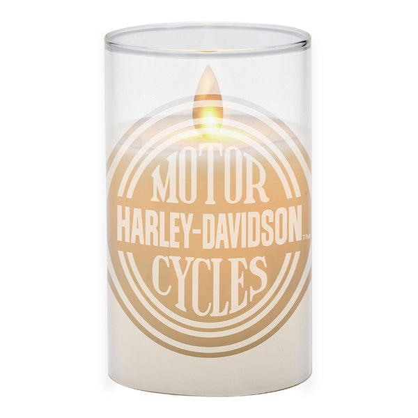 Harley-Davidson Circle Logo Frosted Glass Flameless/LED Candle Holder, White HDL-19004