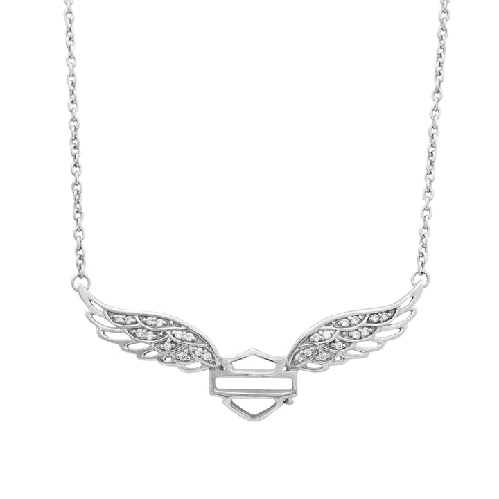 Women's Necklace, Bar & Shield Crystal Winged Silver HDN0288