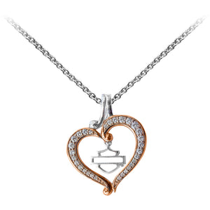 Women's Rose Gold Plated & Silver Bling Heart Necklace HDN0371-18