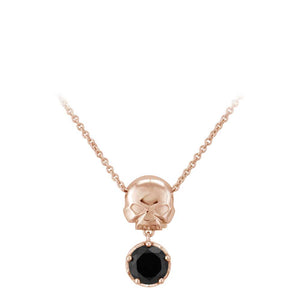 Women's Rose Gold Skull & Black Stone Necklace Sterling HDN0446