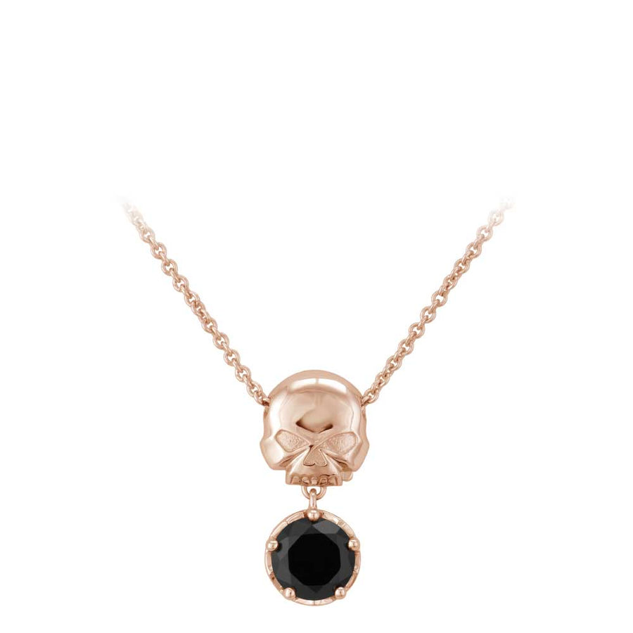 Women's Rose Gold Skull & Black Stone Necklace Sterling HDN0446