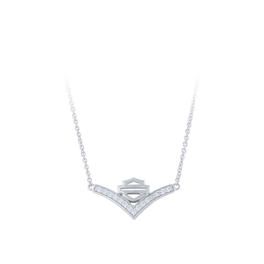 Women's Chevron Bling Stone B&S Necklace Silver HDN0467