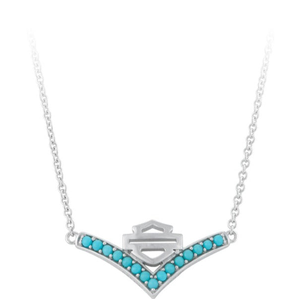 Harley-Davidson Women's Sterling Silver Chevron B&S Turquoise Stone Necklace HDN0469
