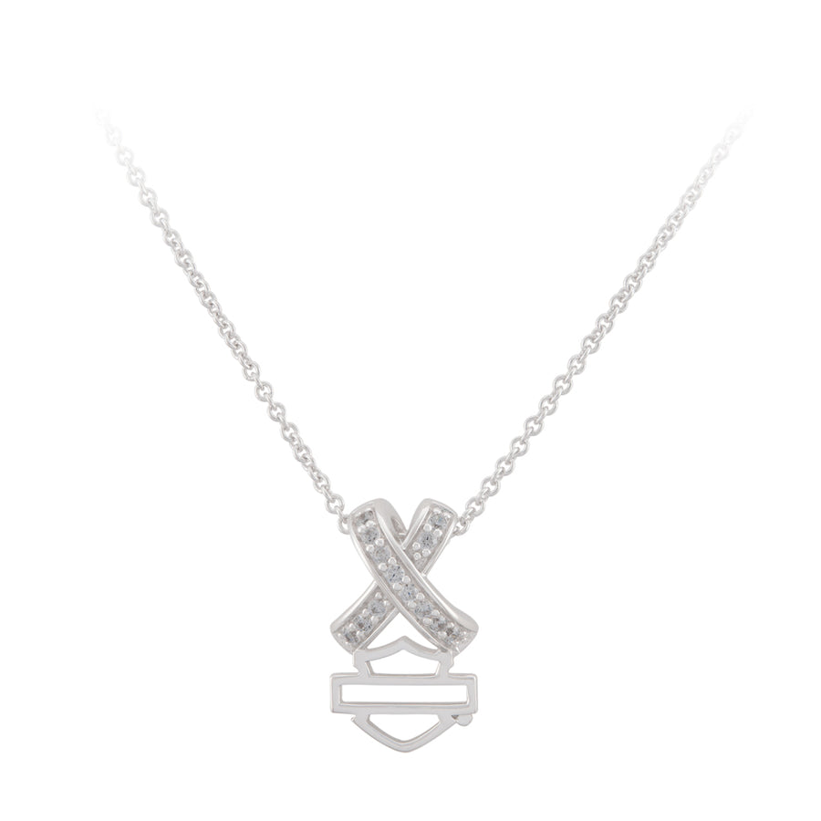 Women's Criss Cross Crystal B&S Necklace Sterling Silver HDN0484