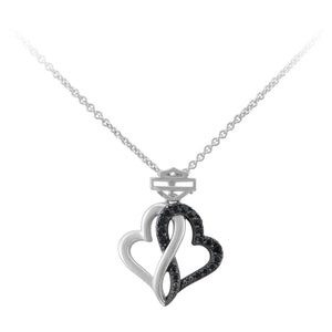 Harley-Davidson Women's Black & White Infinity Hearts Necklace Sterling Silver HDN0485