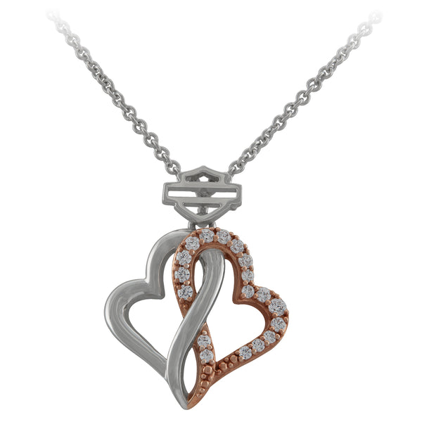 Women's White & Rose Gold Bling Infinity Hearts Necklace Silver HDN0488