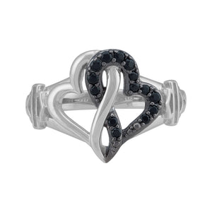 Women's Black & White Infinity Hearts Ring Sterling Silver HDR0557
