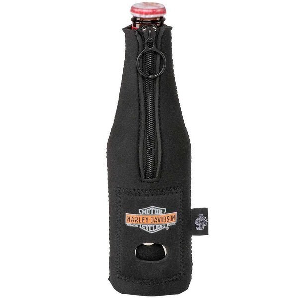 Harley-Davidson Pre-Luxe Neoprene Zip-Up Bottle Coozie With Bottle Opener, Black HDX-98529