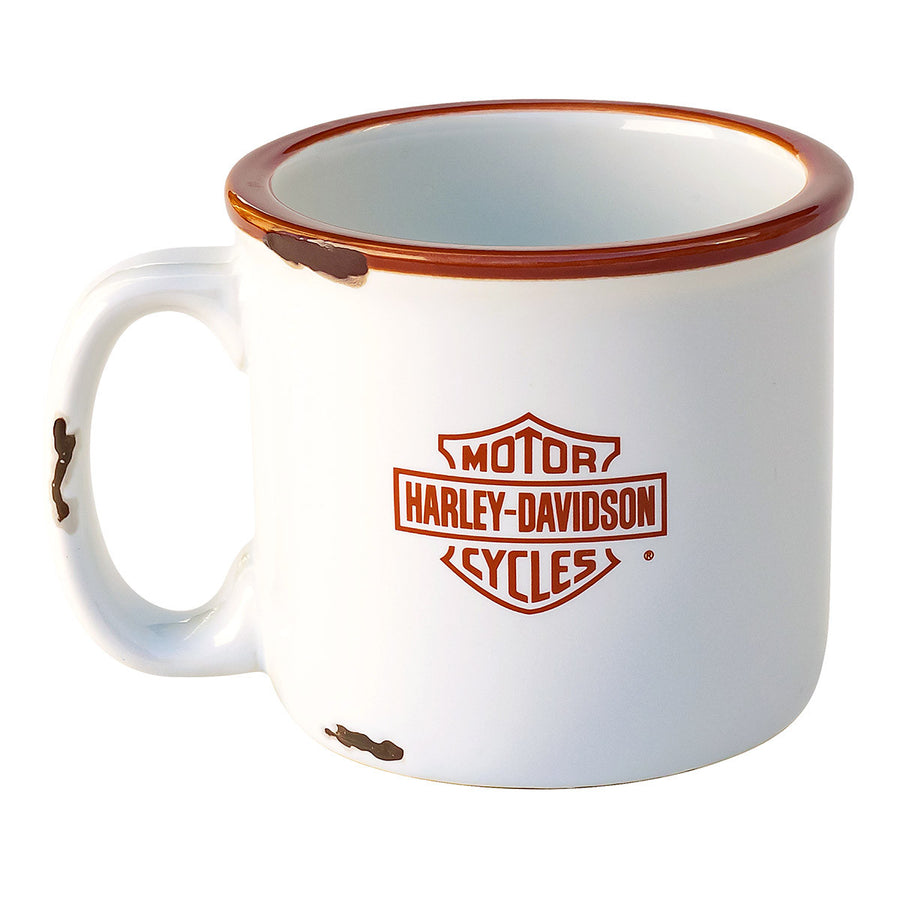 Harley-Davidson Bar & Shield Wrapped Faux Leather Ceramic Campfire Coffee Mug, White, HDX-98648