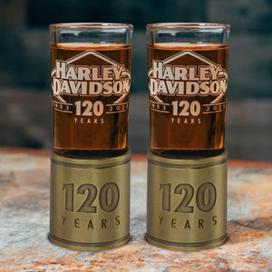 Harley-Davidson 120th Anniversary H-D 2 oz Etched Metal Shooter Shot Glass Set, HDX-98737
