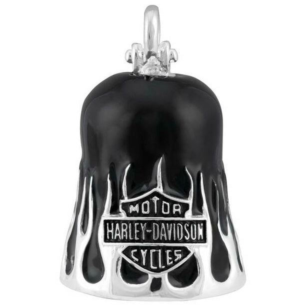 Textured Flames Bar & Shield Ride Bell Silver & Black HRB109