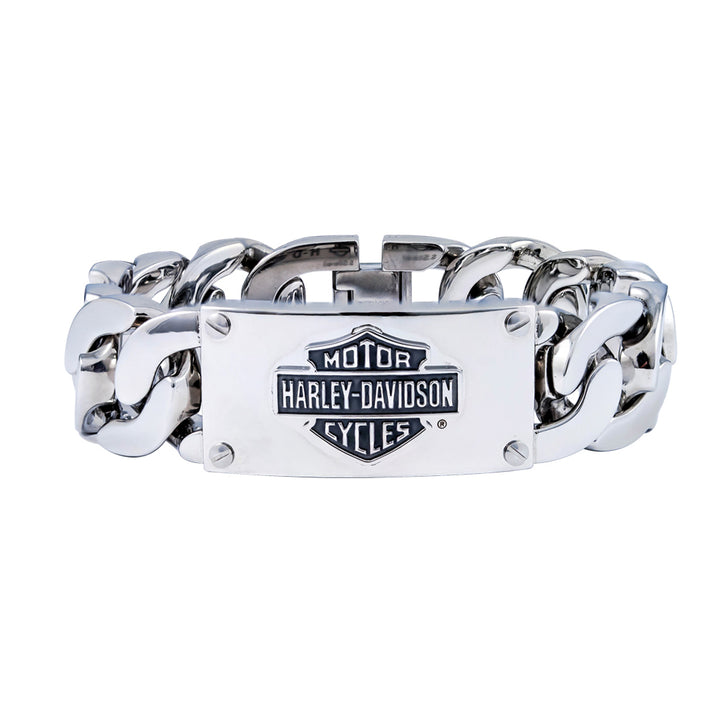 Harley-Davidson Stainless Steel Men's Bar & Shield Logo Curb Link ID Bracelet HSB0143