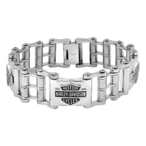 Men's Bike Chain Bar & Shield Bracelet Stainless Steel HSB0207
