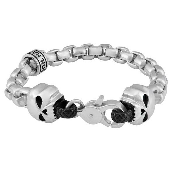 Men's Stainless Steel Rolo Chain Double Skull Metal Bracelet HSB0237