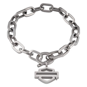Harley-Davidson® Women's Large Chain Toggle Bar & Shield Bracelet, Stainless Steel HSB0243