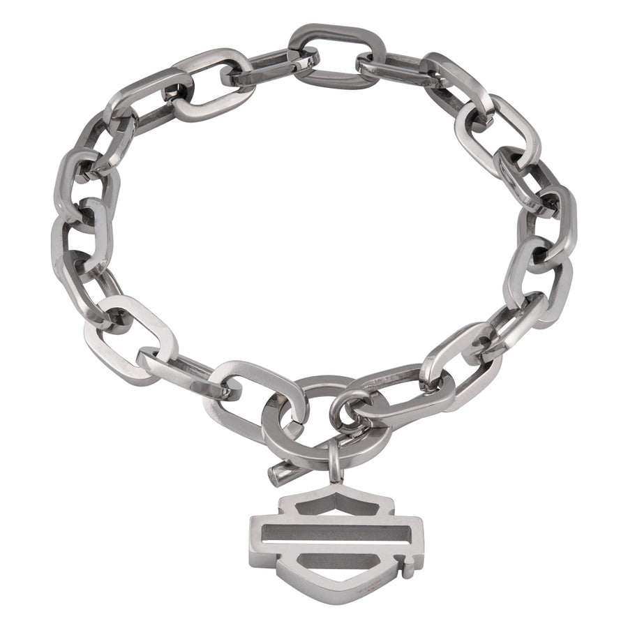 Harley-Davidson® Women's Large Chain Toggle Bar & Shield Bracelet, Stainless Steel HSB0243