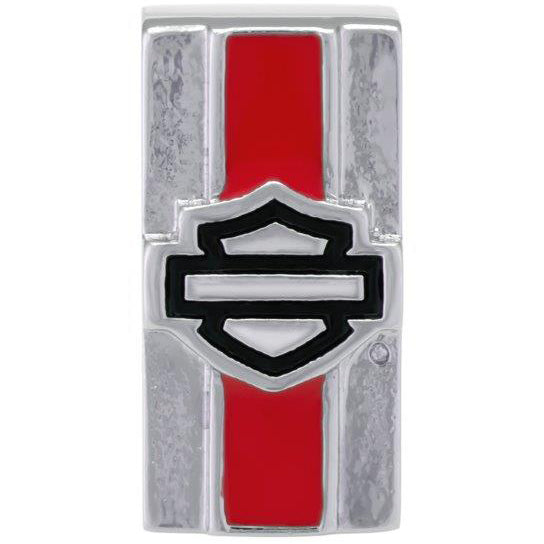Harley-Davidson Red Stripe Bar & Shield Logo Stainless Steel Rally Charm, Silver Tone HSC0153