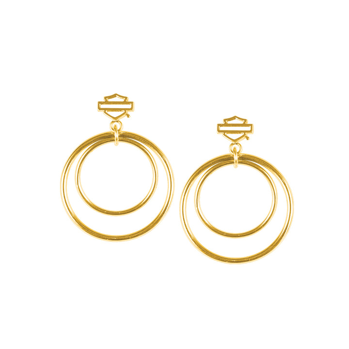 Women's Stainless Steel Large Gold Tone Double Circle Post Earrings HSE0006