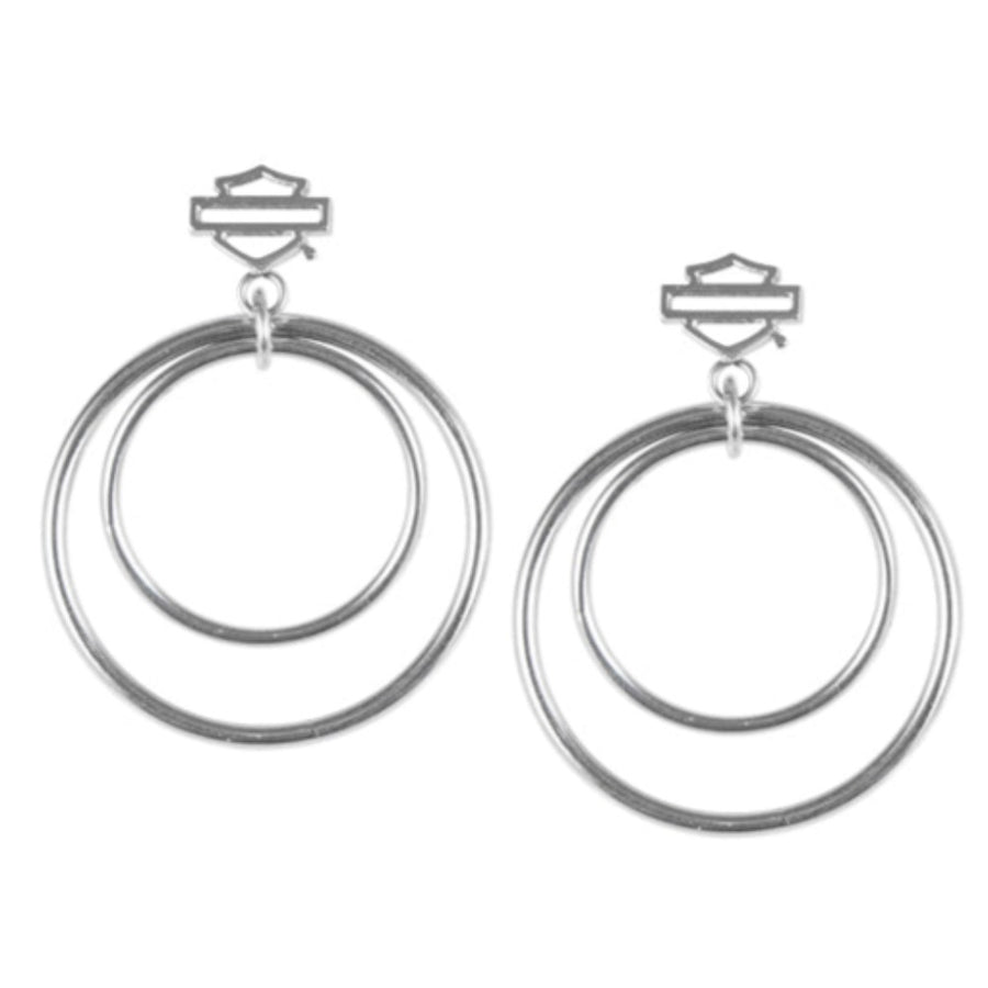 Harley-Davidson Women's Small Silver Tone Double Circle Post Earrings, Stainless Steel HSE0007